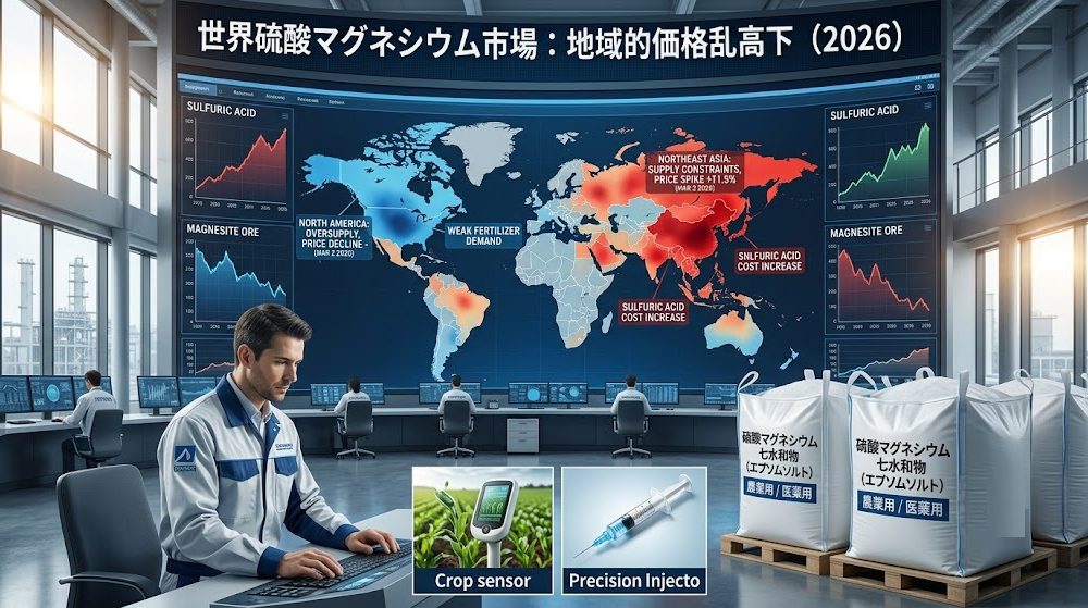 硫酸マグネシウム市場2026年動向：地域別価格変動と18.6億ドル予測
