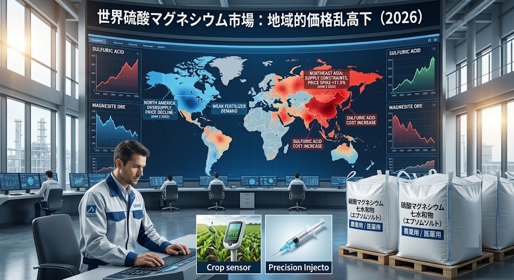 世界の硫酸マグネシウム供給網が分断：地域的な原料コスト乖離が未曽有の価格乱高下を引き起こす